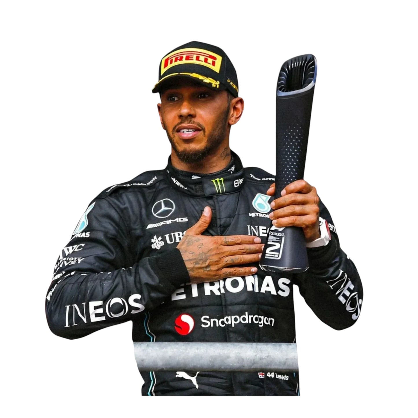 Lewis Hamilton Mercedes-AMG Petronas Formula 1 race suit front view